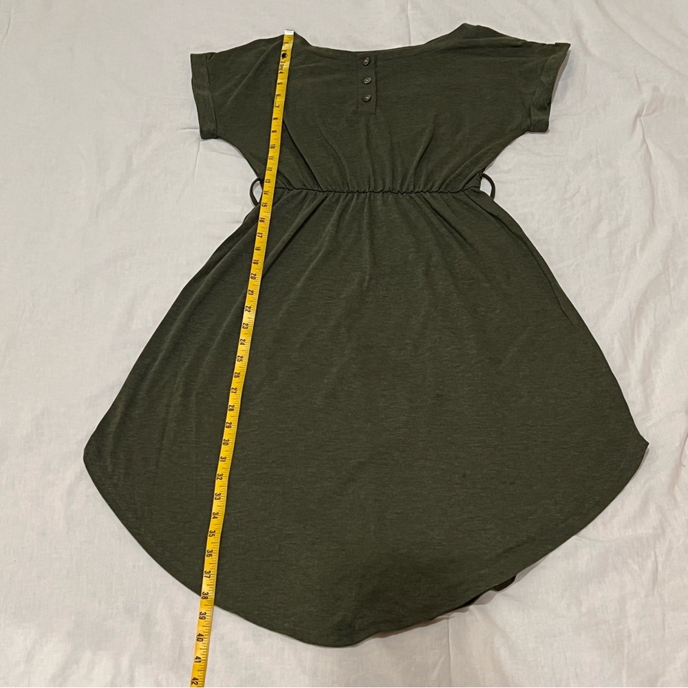 Anna Kaci Olive Green Wide Round Neck Button Front Dress - Picture 6 of 8